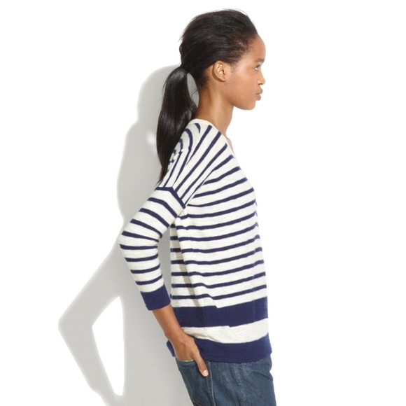 MADEWELL Slub V-Neck Sweater in Stripeblock XS - Picture 4 of 7